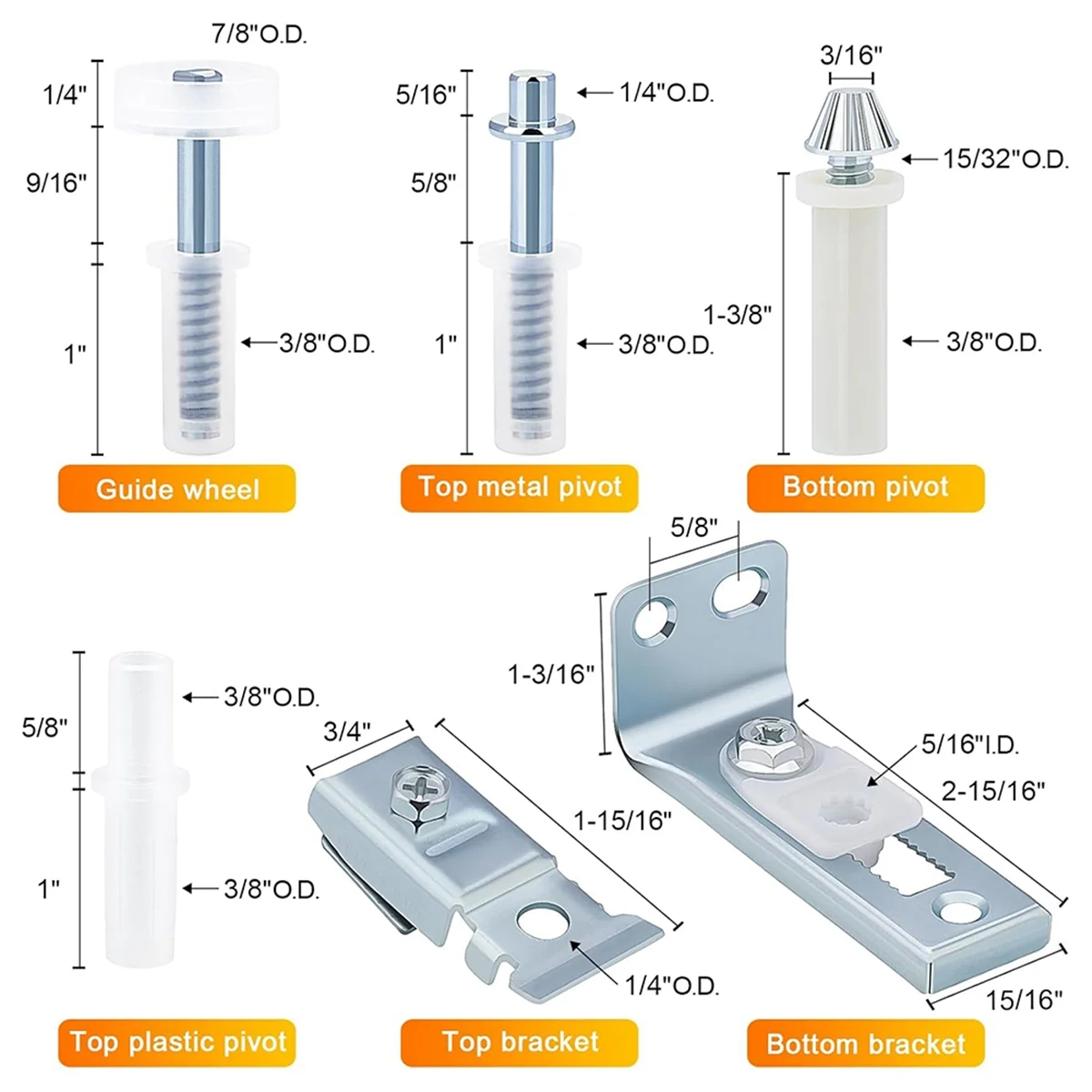 ABNJ 1 Kit de réparation de quincaillerie pour porte pliante – comprend des supports supérieurs et inférieurs, des pivots et une roue de guidage pour placard coulissant.