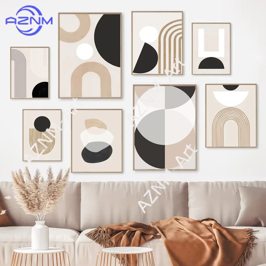 1 Stück Moderne Minimalistische Abstrakte Linien-Leinwandkunst, Beige Geometrisches Wandgemälde Bohemian Chic Wohnzimmerdekoration