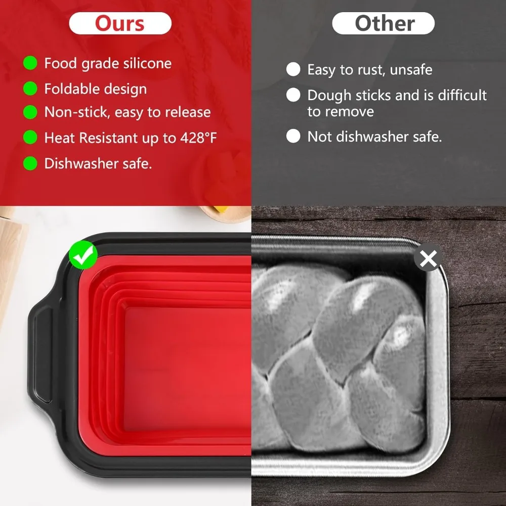 مقلاة رغيف خبز من السيليكون مقاس 12 بوصة مع إطار معدني معزز قالب خبز غير لاصق قابل للطي لكعك البراونيز محلية الصنع رغيف اللحم #4