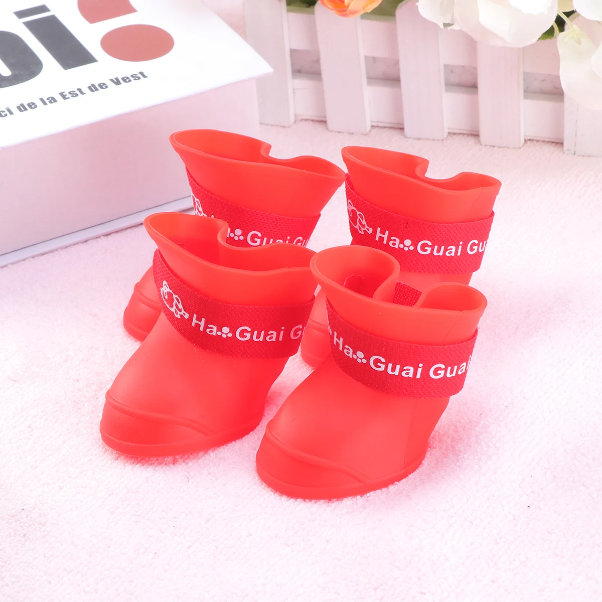 

Little Pet Dog Puppy Anti-slip Rain Snow Boots Candy Colors Rubber Waterproof Boots Shoes - Size L (Red)