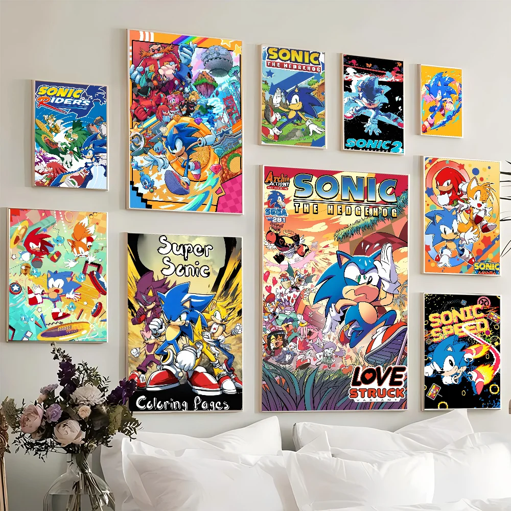 Classic Anime Video Games Sonics Cartoon Classic Movie Posters Waterproof Paper Sticker Coffee House Bar Decor Art Wall Stickers