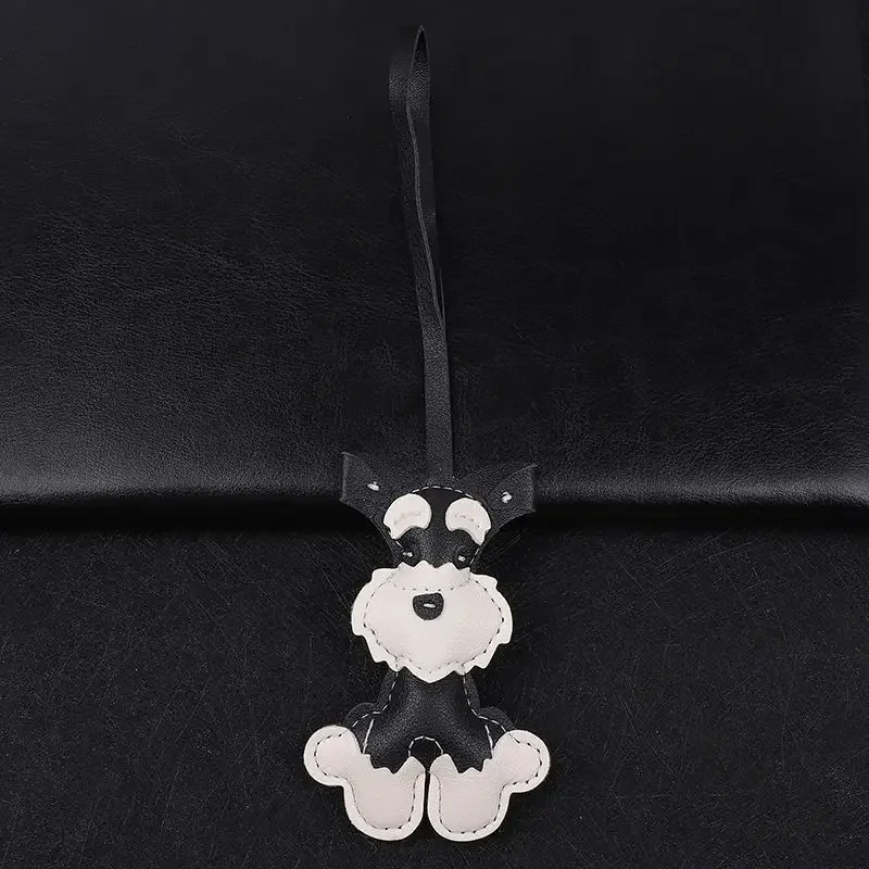 Personalized Schnauzer Dog Pendant Keychain Cute Bag Hanging Rope Laser Custom Name Number Leather Puppy Bag Phone Keyring