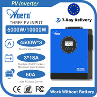 Anern 10000W 6000W Solar PV Inverter 230V Three MPPT 18A Input Current WIith WiFi Work Without Battery for Pumps Solar System