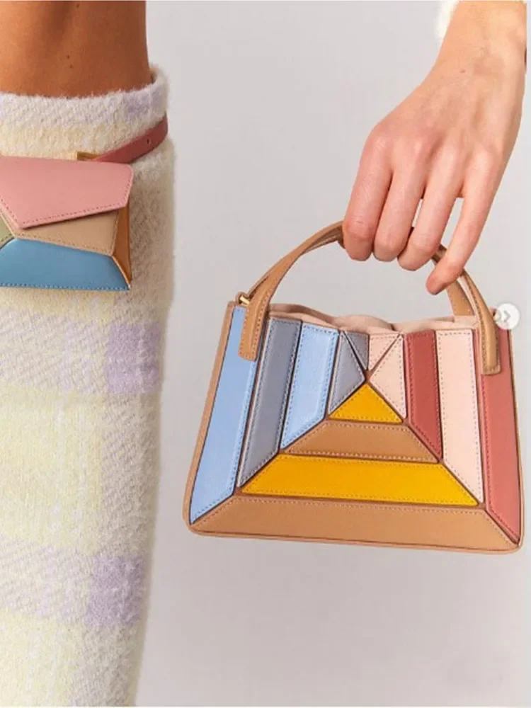Luxury Colorful Vivid Stripped Shoulder Bag Small Square Totes Crossbody Handbags Women Bolsas Female Brand Designer Purse