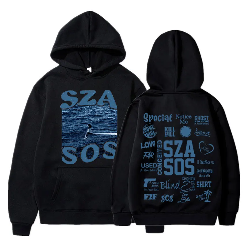 SZA-Sudadera con capucha para hombre y mujer, ropa de calle con estampado de SOS, de gran tamaño, informal, holgada, gótica, Hip Hop, Unisex