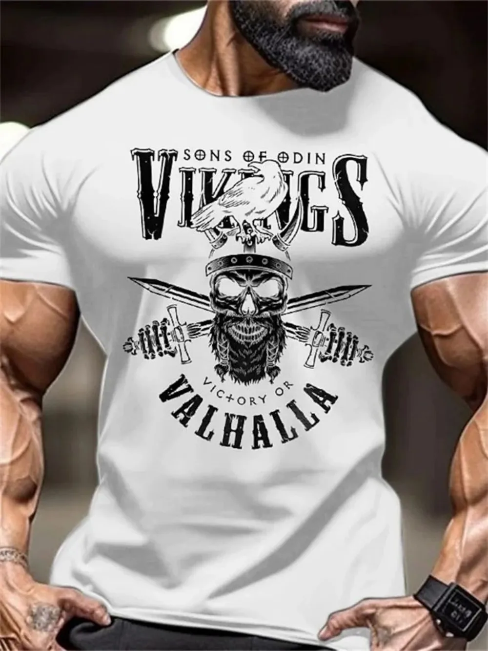 New men's strong fitness sports letter printed round neck T-shirt fitness competition training suit