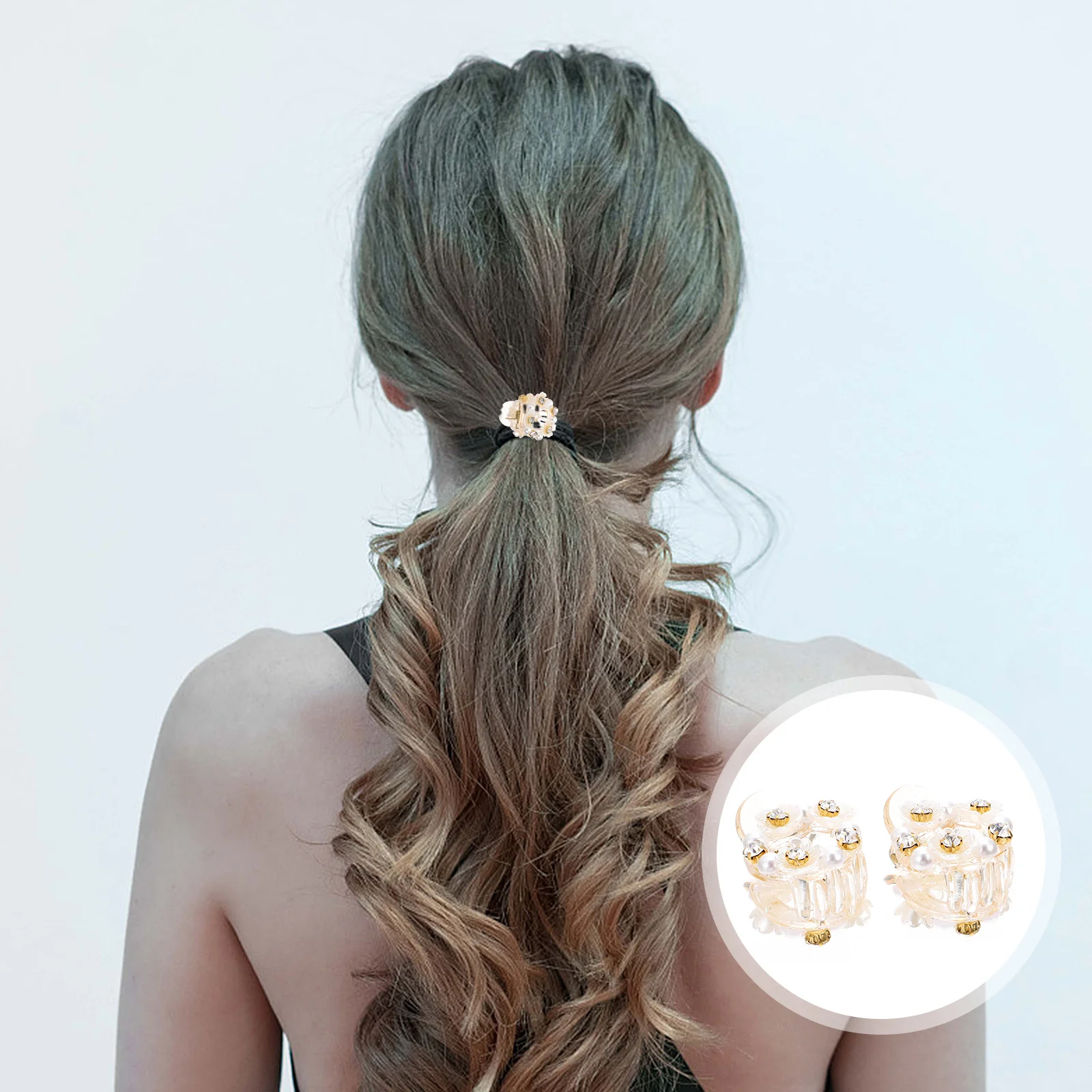 

2Pcs Women Claw Clip Transparent Pearl Rhinestone Flower Design Durable Elegant Headdress Hair Clamp Girl Hair Clips