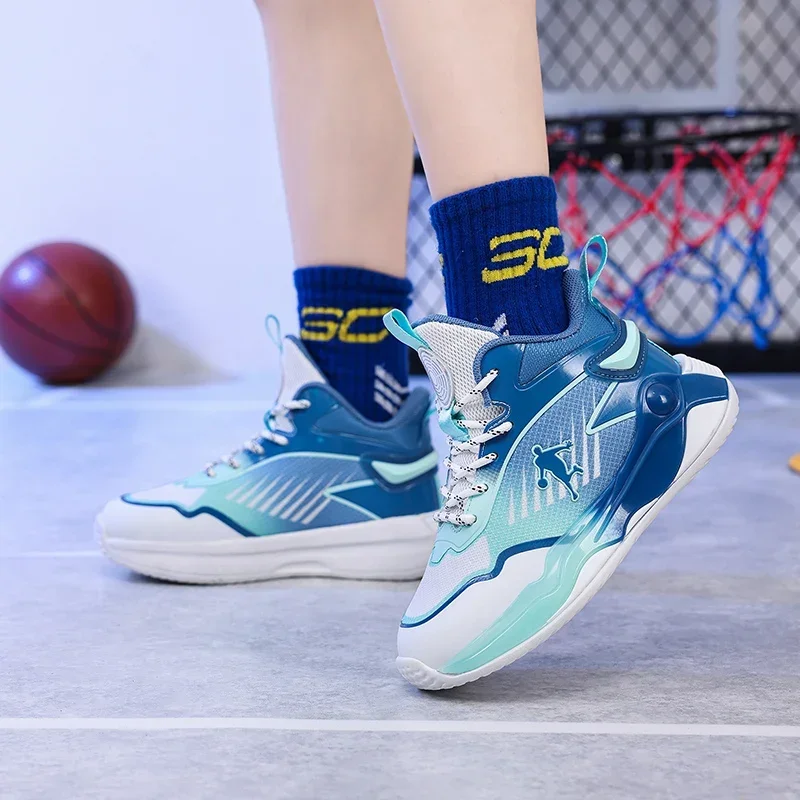 Boy Basketball Sport Sneakers Non-slip Girl Athletic Basketball Shoes Orange Blue Children Teenager Sports Training Shoes 2063