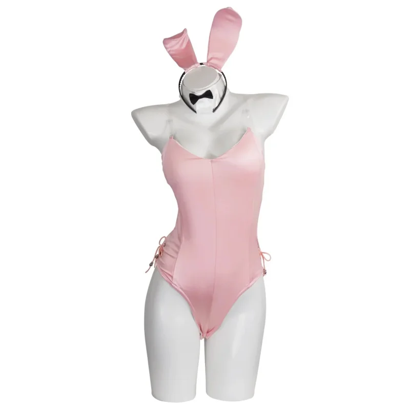 Sexy coelhinha de couro falso coelho uniforme para mulheres, tamanho grande rosa, fantasia de cosplay kawaii, fofo, coelhinho de uma peça, kawaii