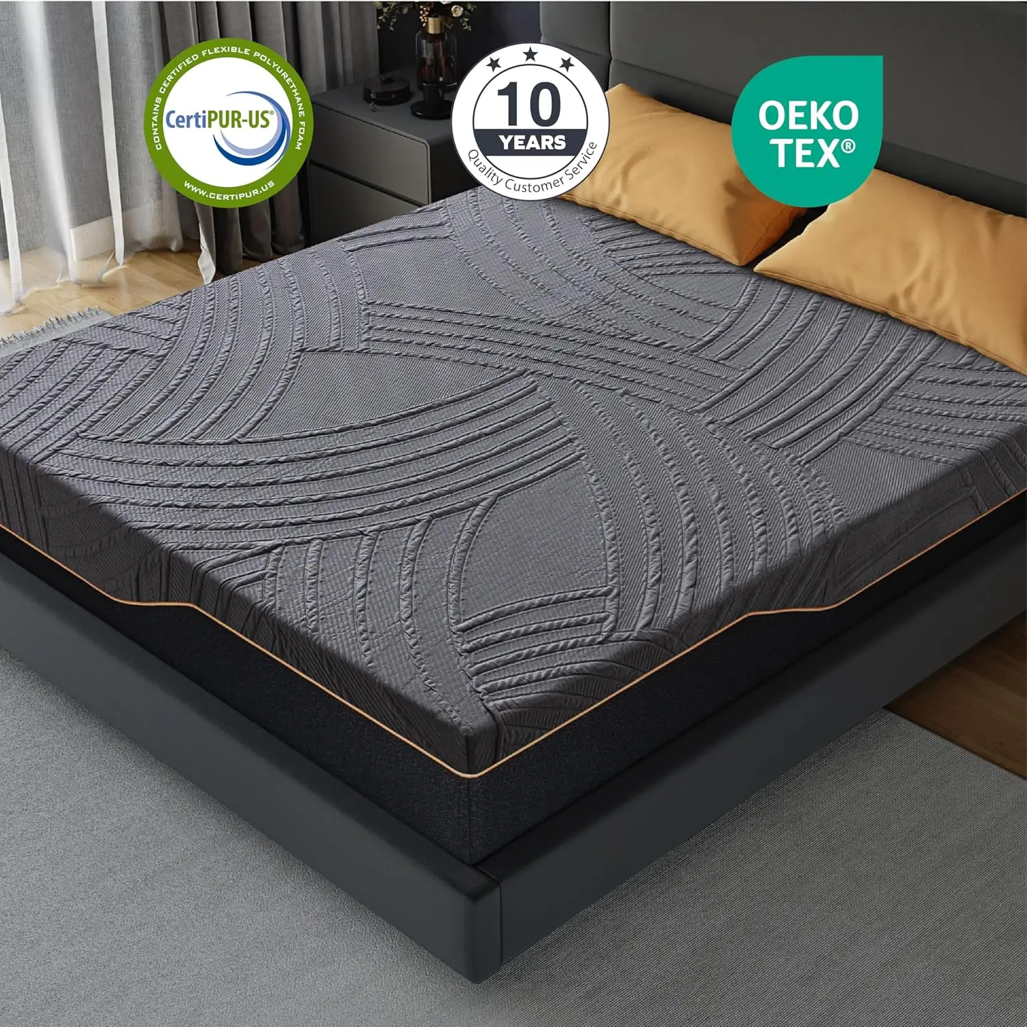 Queen Firm Mattress 14 Inch, Copper Memory Foam Mattress in a Box, Cooling Knit Fabric Cover