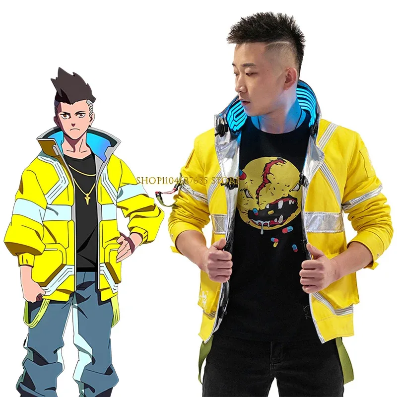 

David Martinez Cosplay Jacket Yellow Luminous Cotton Coat Game Pole Play Uniform Halloween Carnival Party Outfit For Men Women