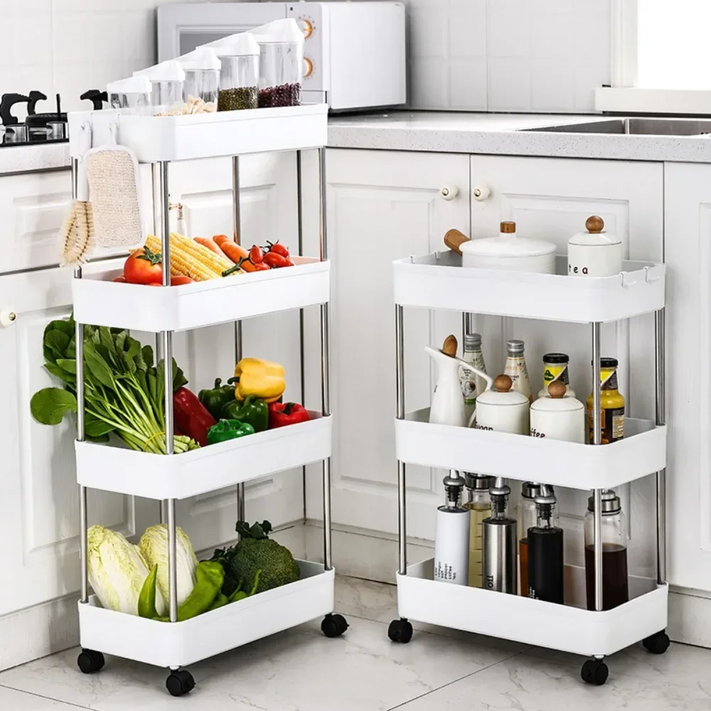 Slim Storage Cart On Wheels Rolling Utility Slide Bathroom Trolley 3/4 Tier Bookshelf Organize Snacks Carts Kitchen Bedroom Rack