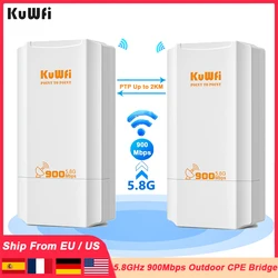 KuWFi 900Mbps 5.8G Outdoor CPE Bridge Wireless Wi-Fi Signal Extender AP Repeater WiFi Amplifier Point to Point Up to 2KM IP65