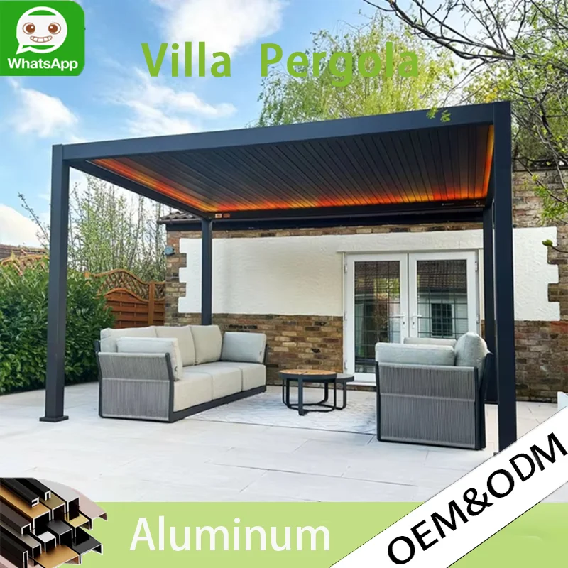 Custom Size Aluminum Pergola, Garden Sunroom House, Aluminum Louvered Roof Outdoor Patio Gazebo Canopy