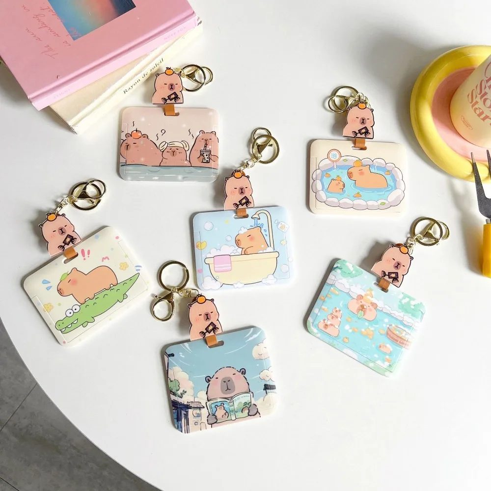 Badge Sleeve ABS Capybara Card Holder Animal Elastic Cartoon Card Case Sliding Retractable Rope Bus Card Sleeve Student