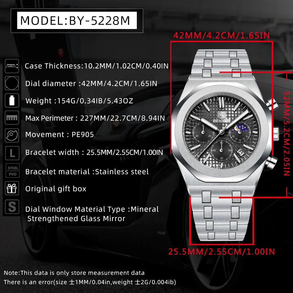 Relógio de Luxo BENYAR com Fas - Moonphase Complication Watch avaliação e preço