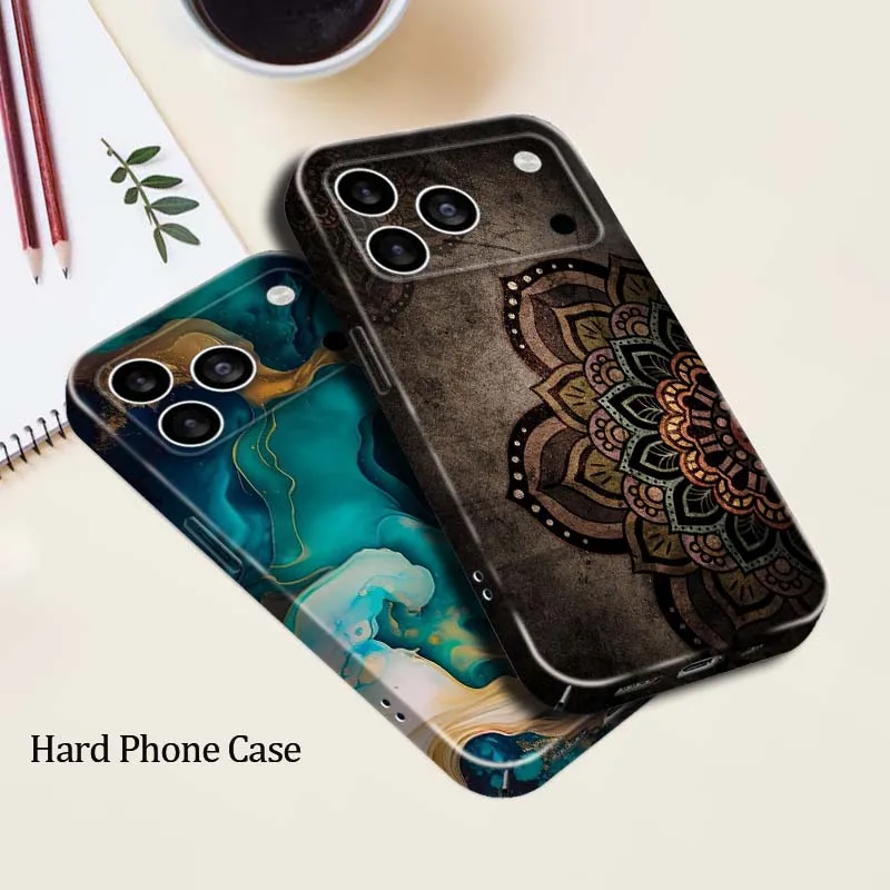 Capa de Celular Rígida com Estampa de Mandala para Apple iPhone 17 16e 16 15 14 13 12 11 X 7 6 Pro Max Plus Mini