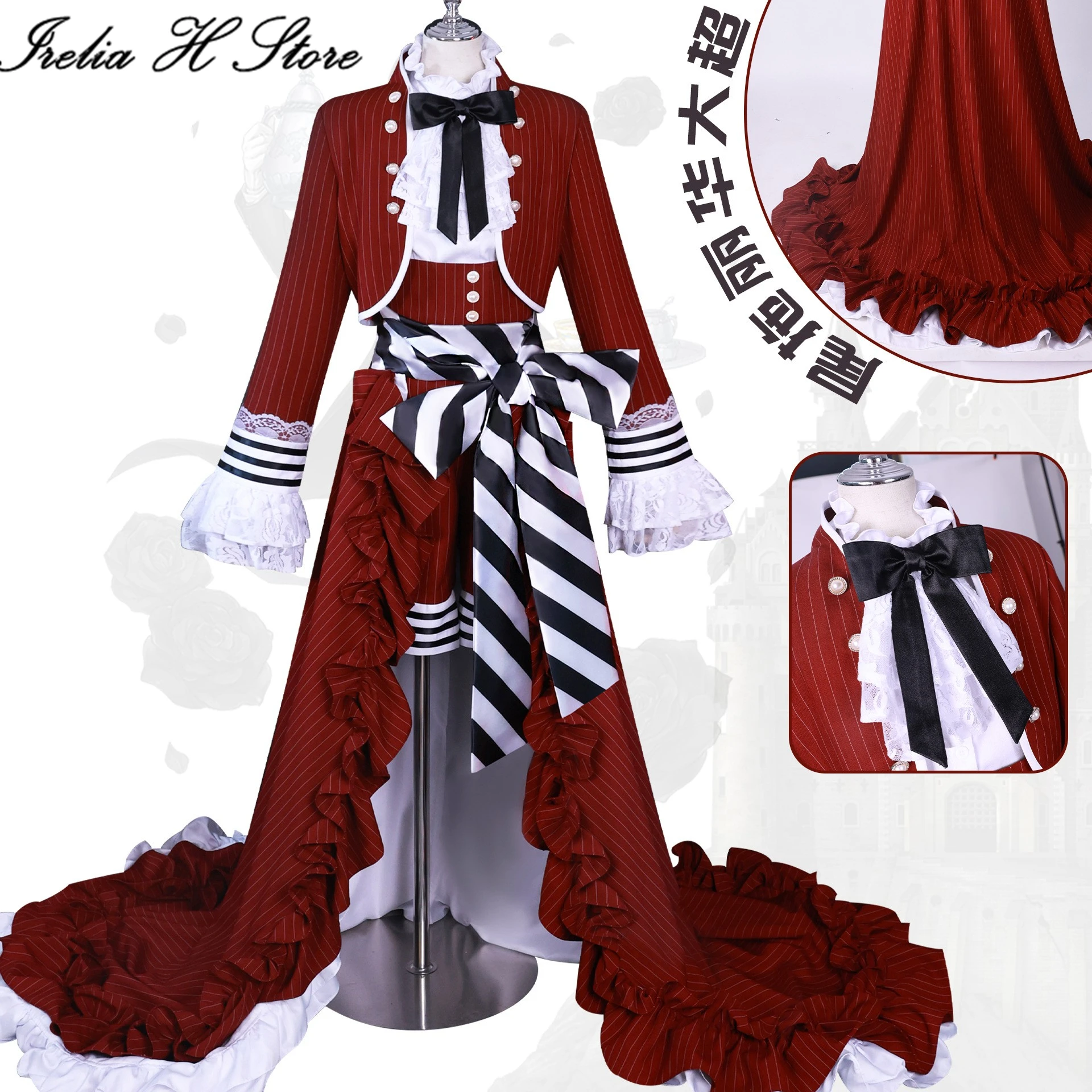 

Irelia H Anime Black Butler Ciel Phantomhive Cosplay Costume Red dress tea cup illustration