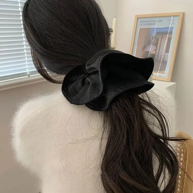 Large Satin Scrunchie Black Hair Rope for Women Elastic Ponytail Holder Rubber Band Girls Hair Tie Headwear Hair Accessories