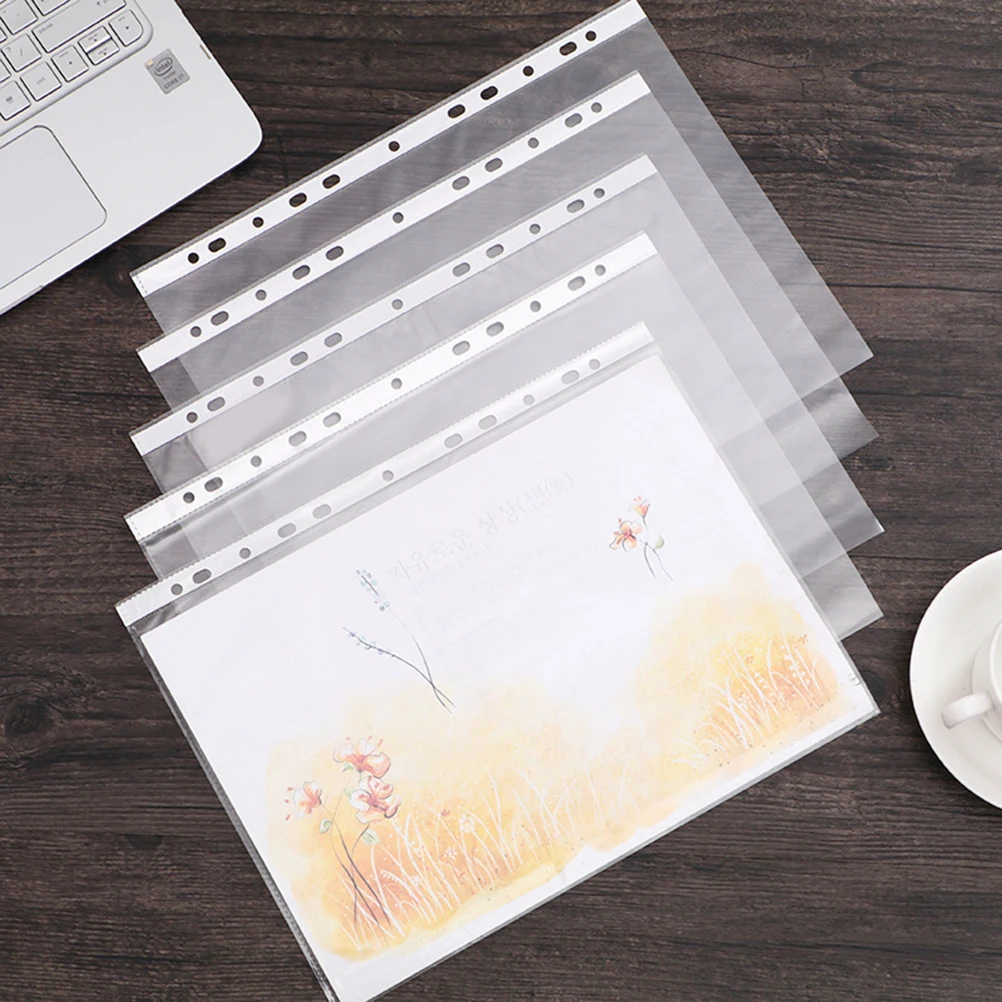 

100pcs A4 File Folder Clear Document Organizer Pp Waterproof Office Holder Lightweight Pocket Binder Sleeve 11 Hole