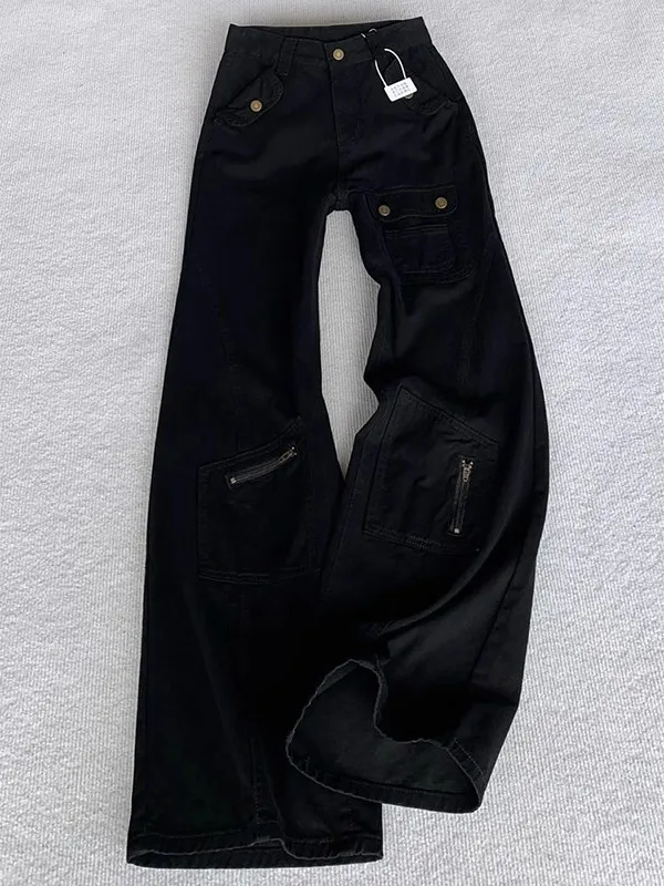 

Bla Hiphop Straight Leg Workwear Pants with Multiple Zippers And kets American Retro Heavy Du Casual Jeans for Men