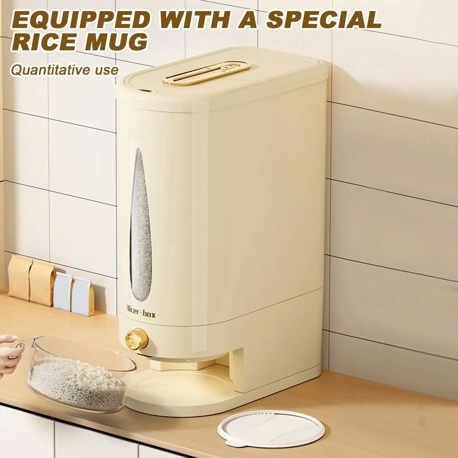 

Rice Dispenser Rice Bucket Cereal Container Airtight Household Kitchen Pantry Storage Bucket for Soybean Corn Grain Dry Food