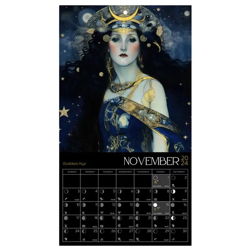 Moon Calendar 2024 Astrology 2024 Calendar Wall Art Goddess Full Moon Tracker Hangable Astrology Decorations Phases Calendar