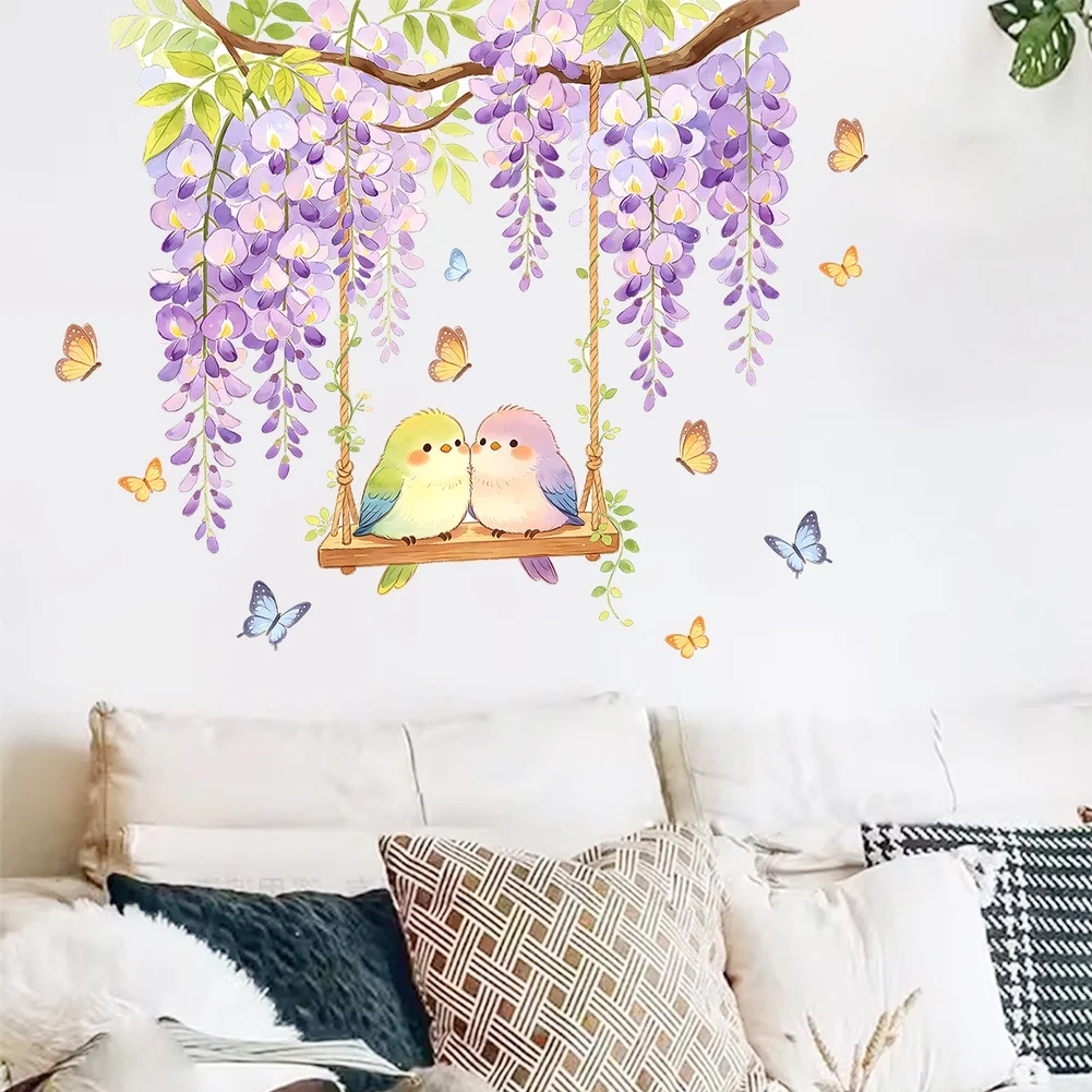 Bedroom Flower Sticker Floral Bird Decal For Personalized Interior Design 38*3*3cm Stickers Waterproof Material