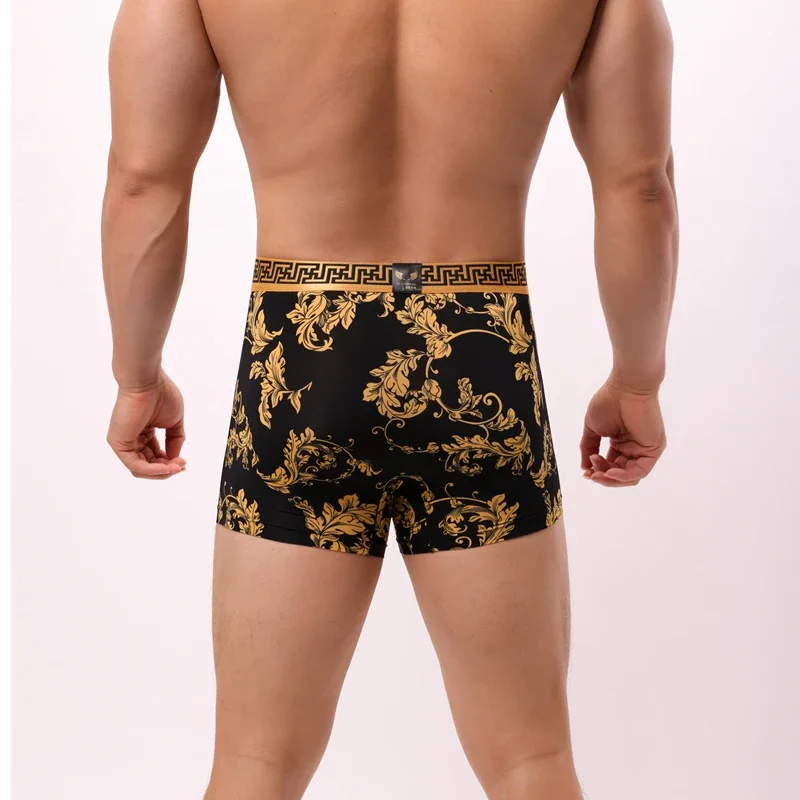 Heren Boxers Ondergoed Zacht Nylon Boxer Sexy Dunne Trend Jeugd Blad Gedrukt Heren Boxershorts Onderbroek Homewear