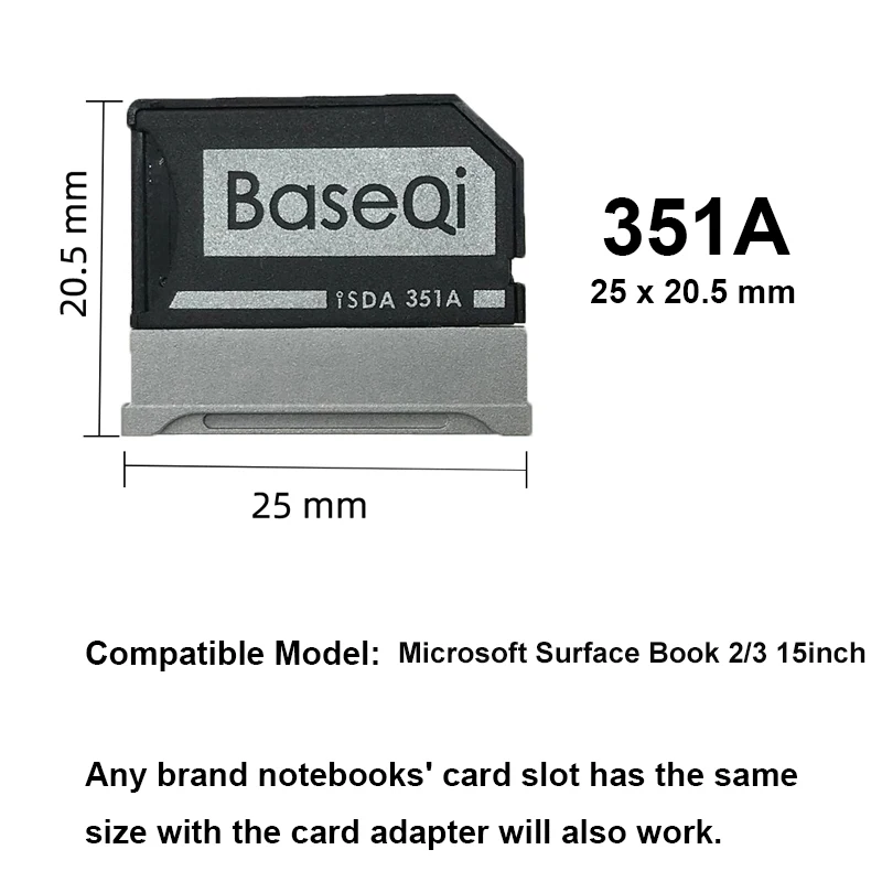 Imagem -02 - Baseqi para Microsoft Surface Book2 15 Polegada de Alumínio Minidrive Micro Adaptador de Cartão sd 351a