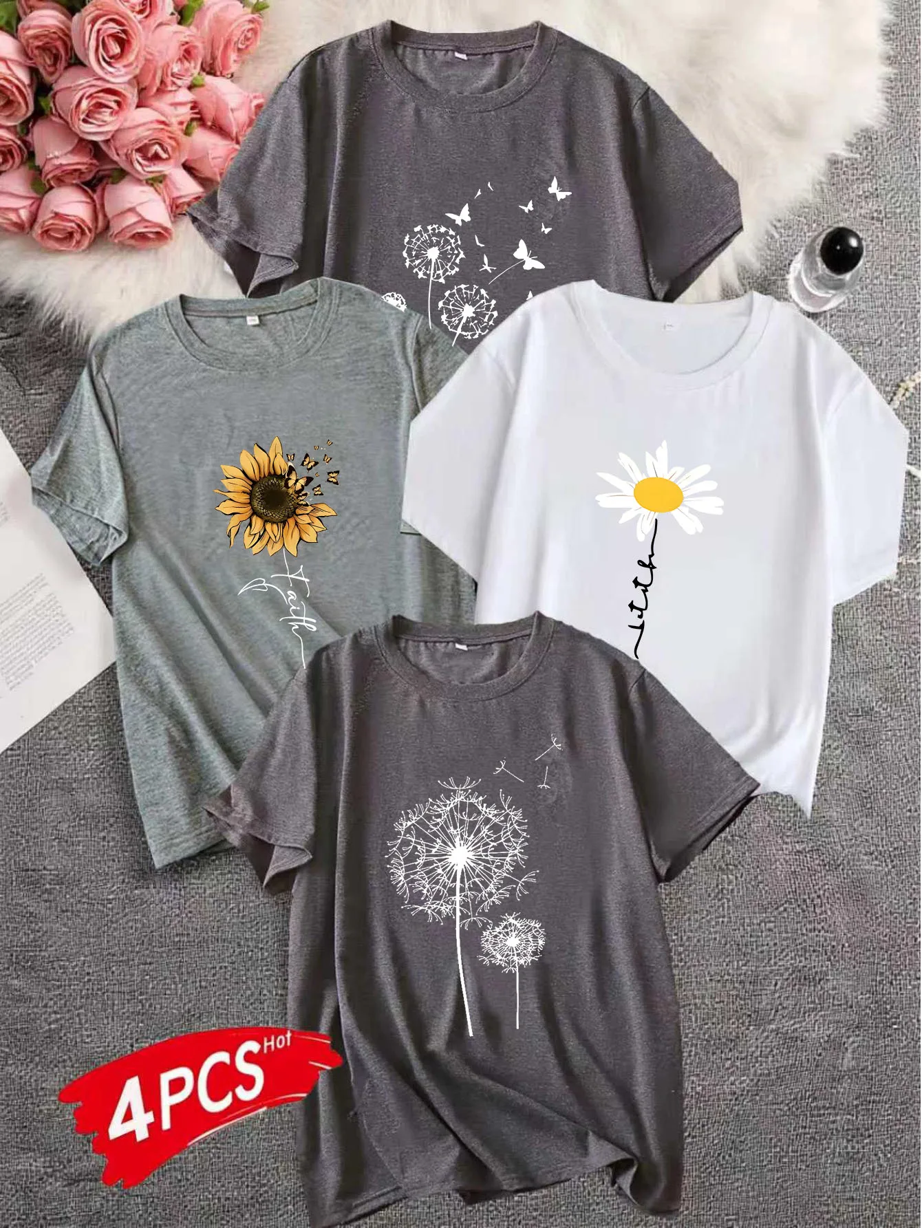 

(4 фото) Женская футболка больших размеров 1-7XL с принтом, круглым вырезом и короткими рукавами, удобный повседневный топ в европейском стиле