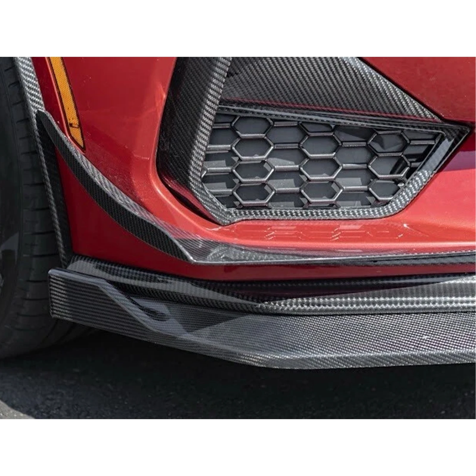 Front Bumper Side Canards Dive Planes Trim For Ford Mustang GT S650 2024 2025 Glossy Black Carbon Fiber Look