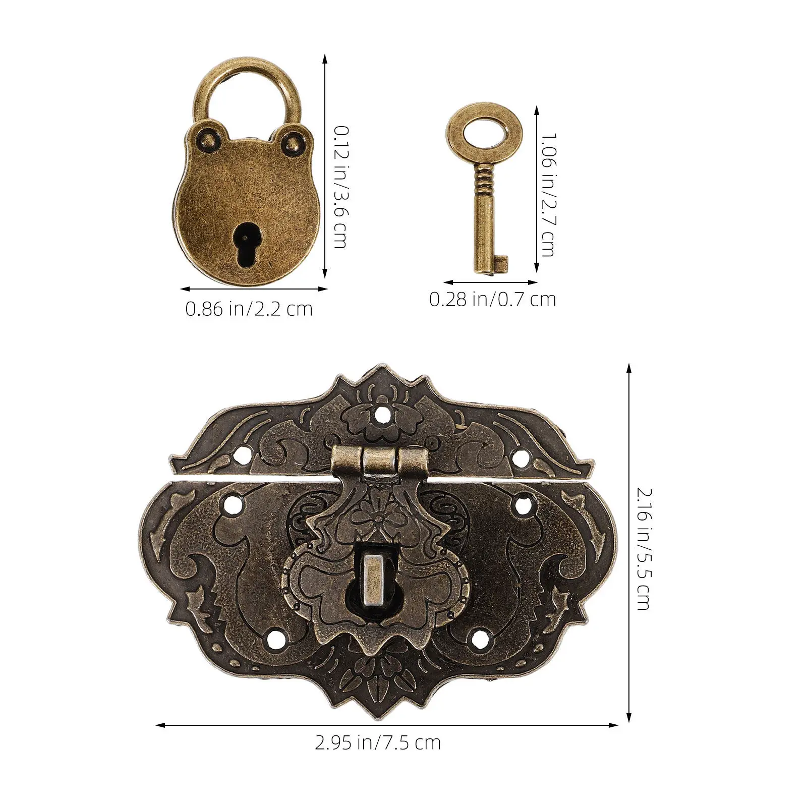 2Sets Vintage Decorative Lock Tiny Metal Latch Hardware for Jewelry Box Wood Cabinet Diaries Travel Storage Box Clasp