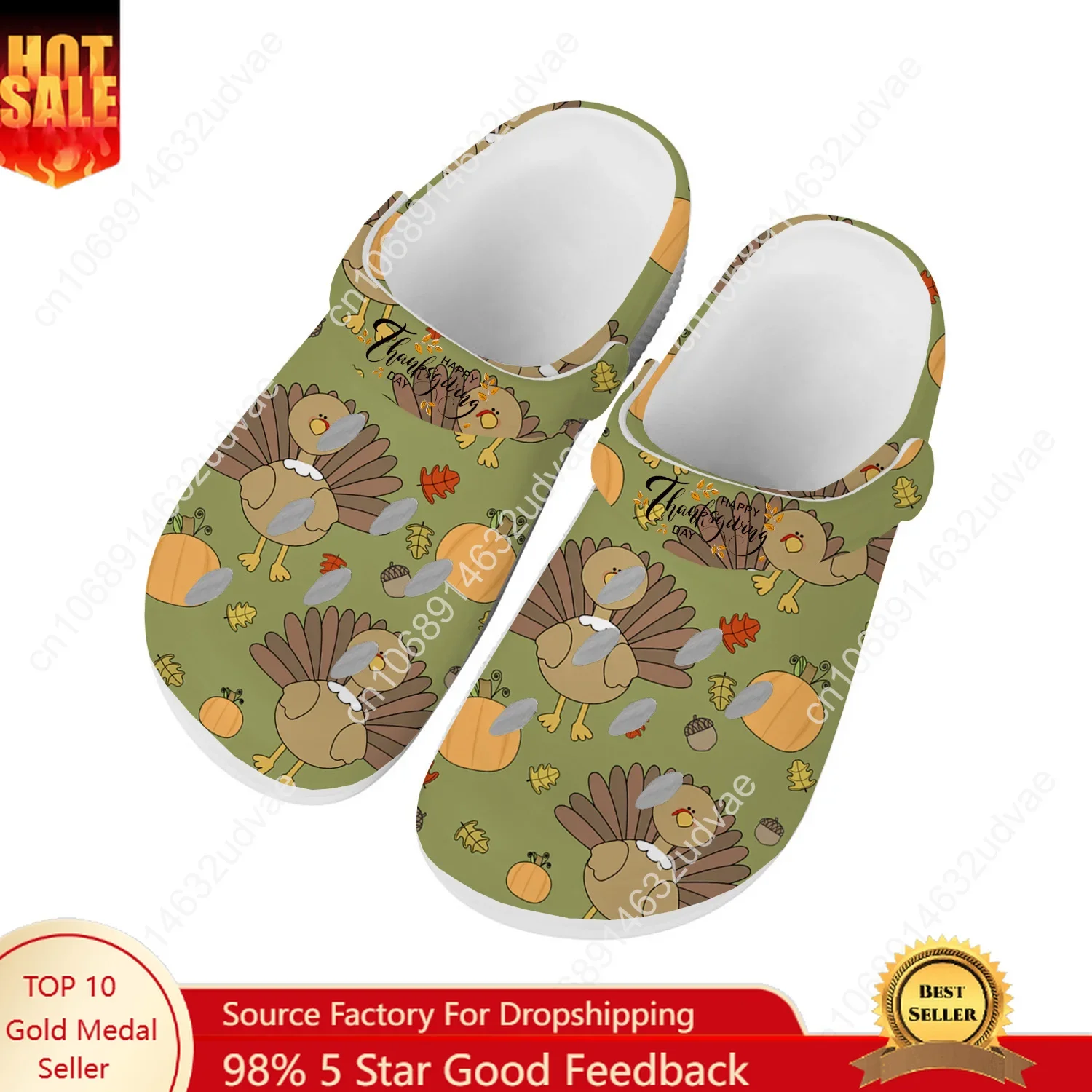 Thanksgiving Day Water Shoes Mens Womens High Quality Fashion Home Garden Clogs Customizd Sandals Beach Breathable Hole Slippers