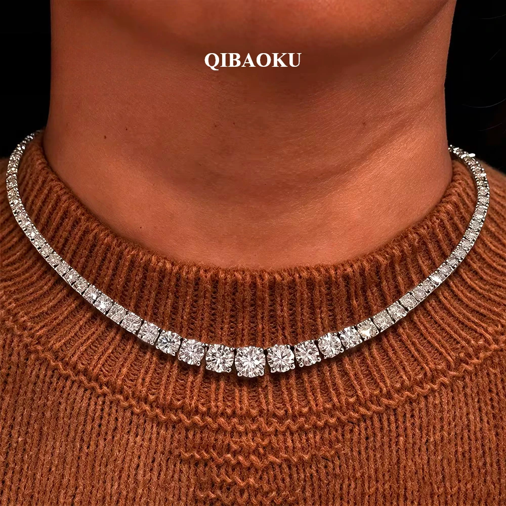QIBAOKU Gradient Moissanite Tennis Necklaces S925 Silver GRA Diamonds for Women Romantic Bridal Gifts Jewelry 2026