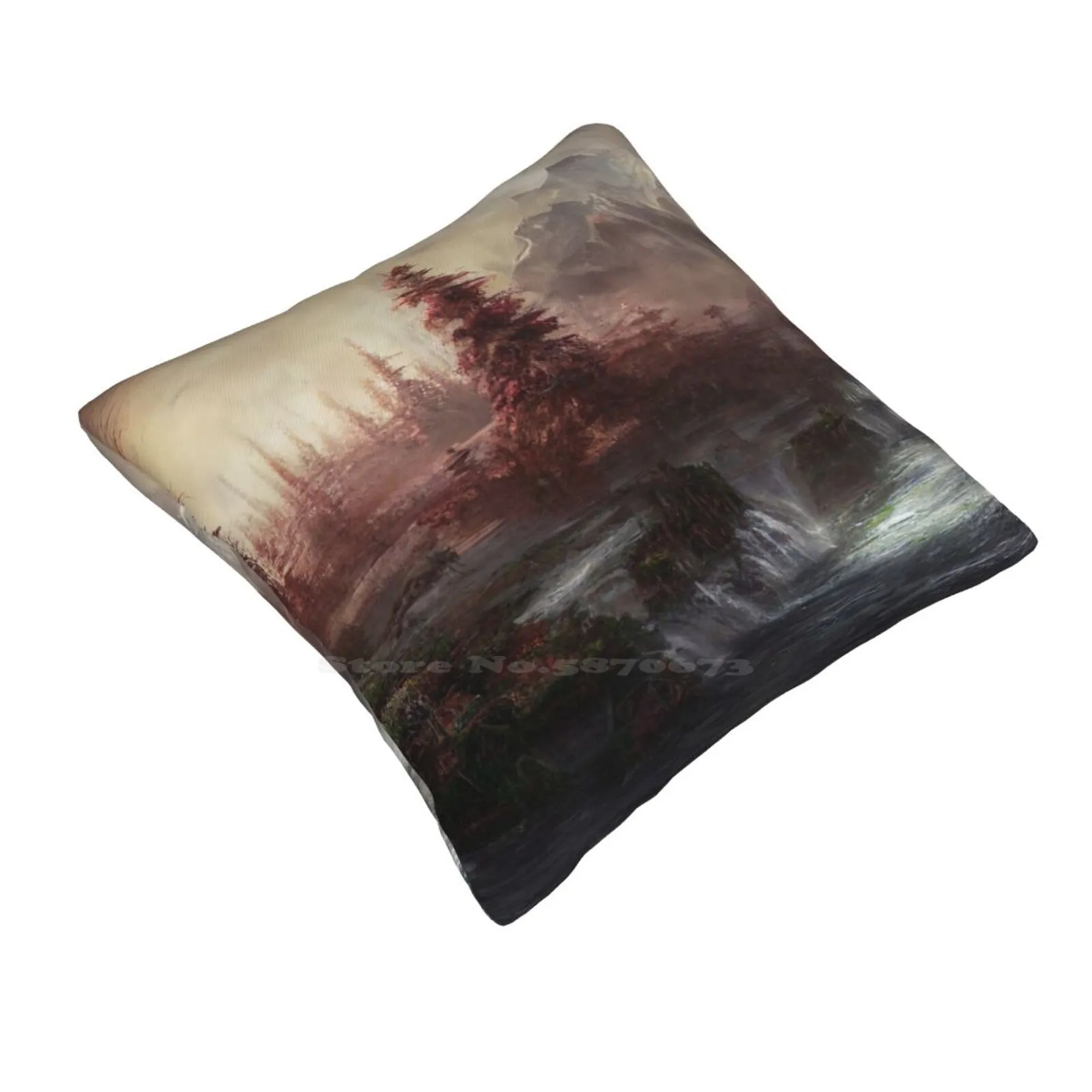 Infected Glade Throw Cushion Pillow Cover Landscape Tree Red Mountains Mountain Range River