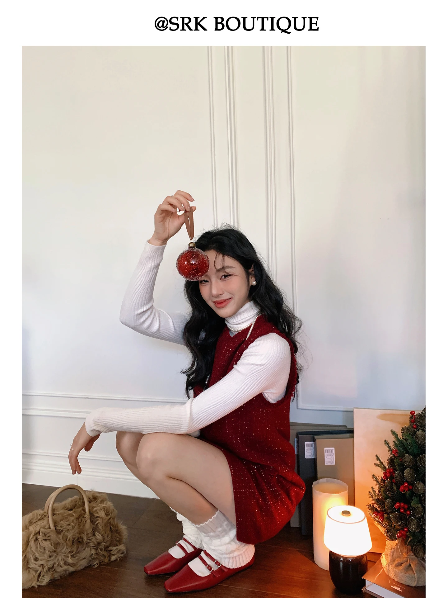 

Комплект Ele SRK: Ретро-красный жилет из смесовой шерсти и юбка H-образного силуэта. Дышащий, приятный для кожи, для свадебных торжеств.