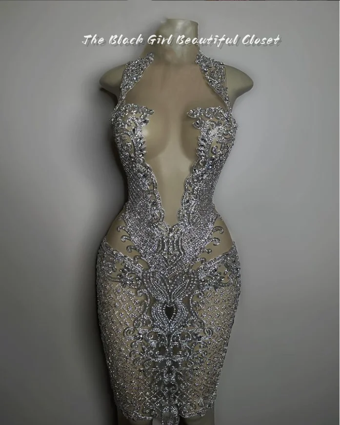 Robe de Soirée Blanche et Argentée pour Fille, Tenue Élégante, Courte, Transparente, avec Perles et Diamants, pour Anniversaire, Nouvelle Collection