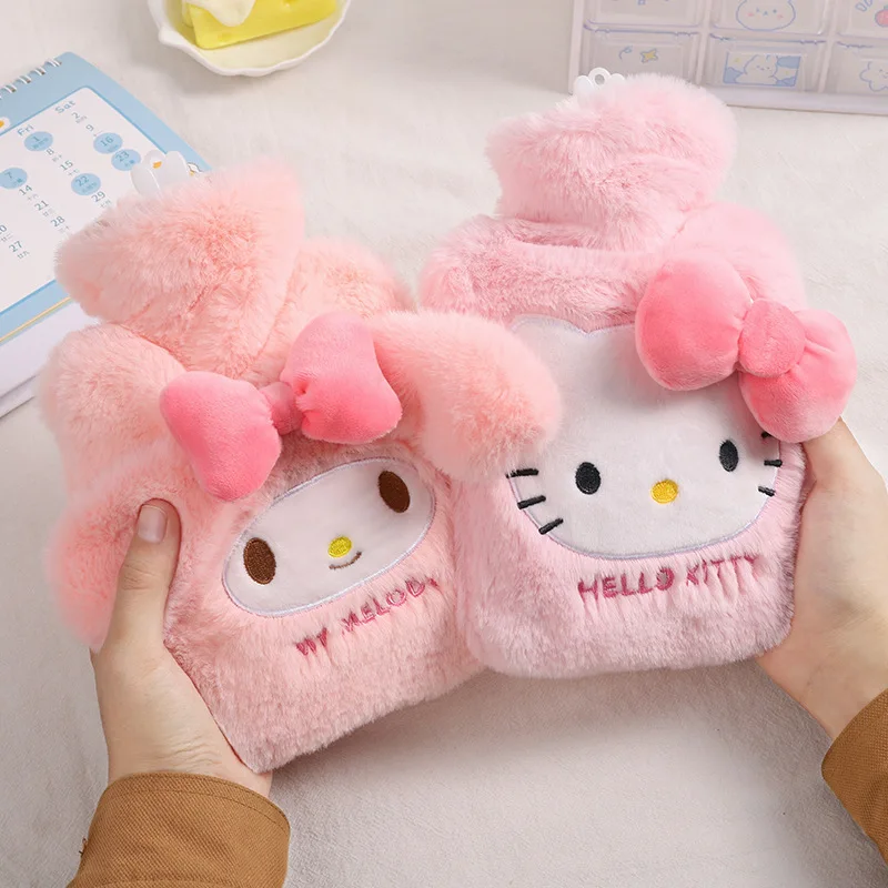 500ml/1000ml Sanrio Hello Kitty Plush Hot Water Bag Cute Cartoon Melody Hot Compress Water Bag For Female Students  Winter Gift