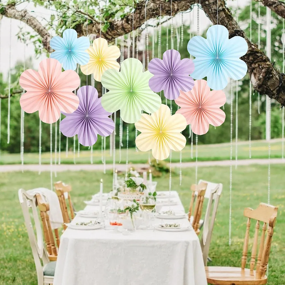 Paper Decoration, Set of 9 -Hot Pink Flower Hanging Ornaments,Party Fans & Floral Backdrop for Weddings,Baby Showers,Birthdays