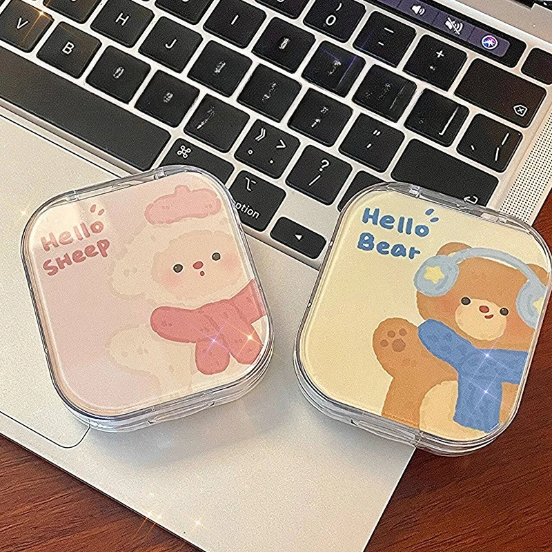 Cute Contact Lenses Case Cartoon Animal Travel Lens Box Set with Mirror Eye Lenses Holder Container for Cosmetic Contact Lens