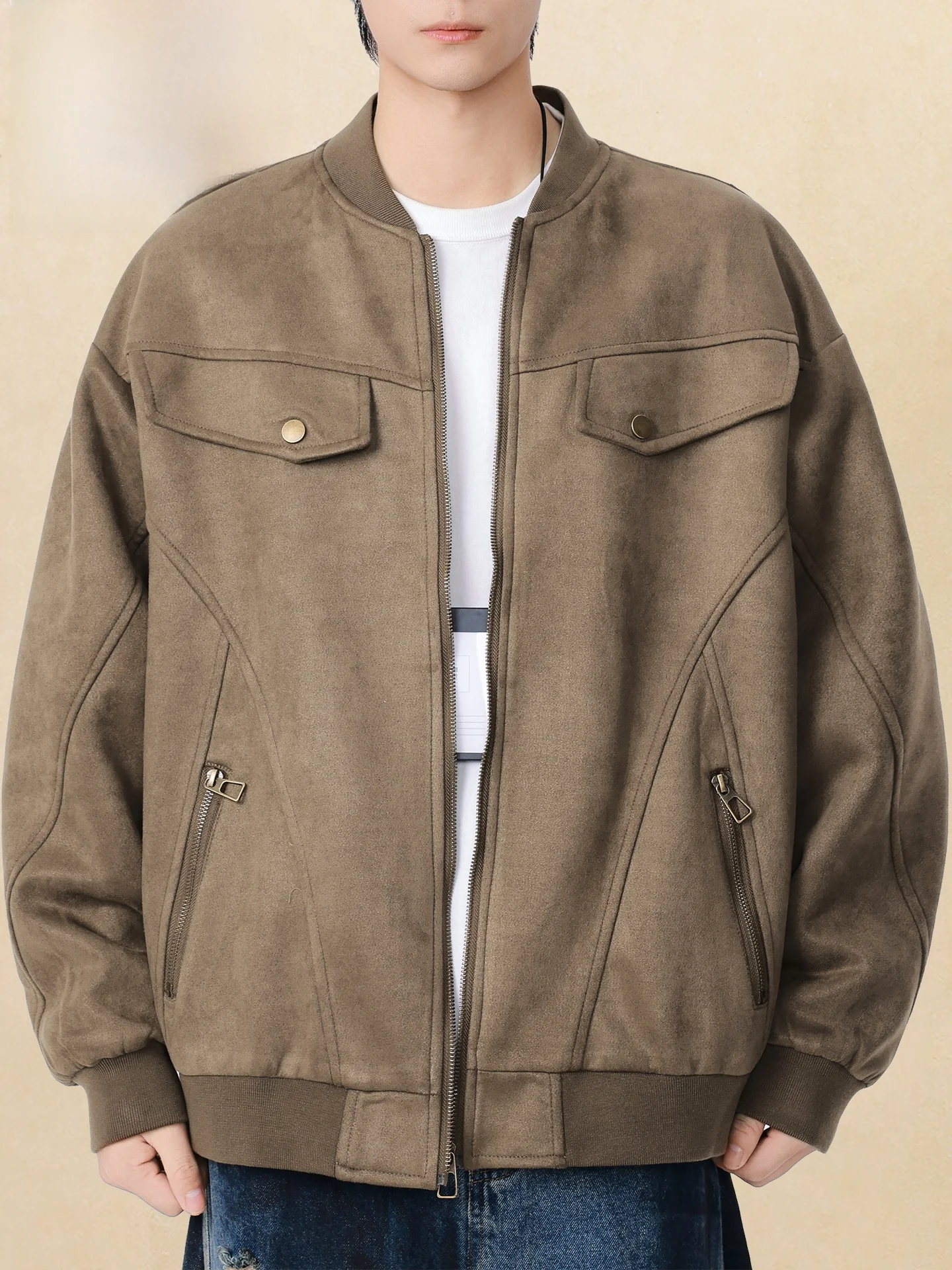 

Pierre Cardin, американский ретро, однотонный бейсбольный воротник, повседневный дэт, мужская мода, весна-осень, универсальный топ из полиэфирного волокна