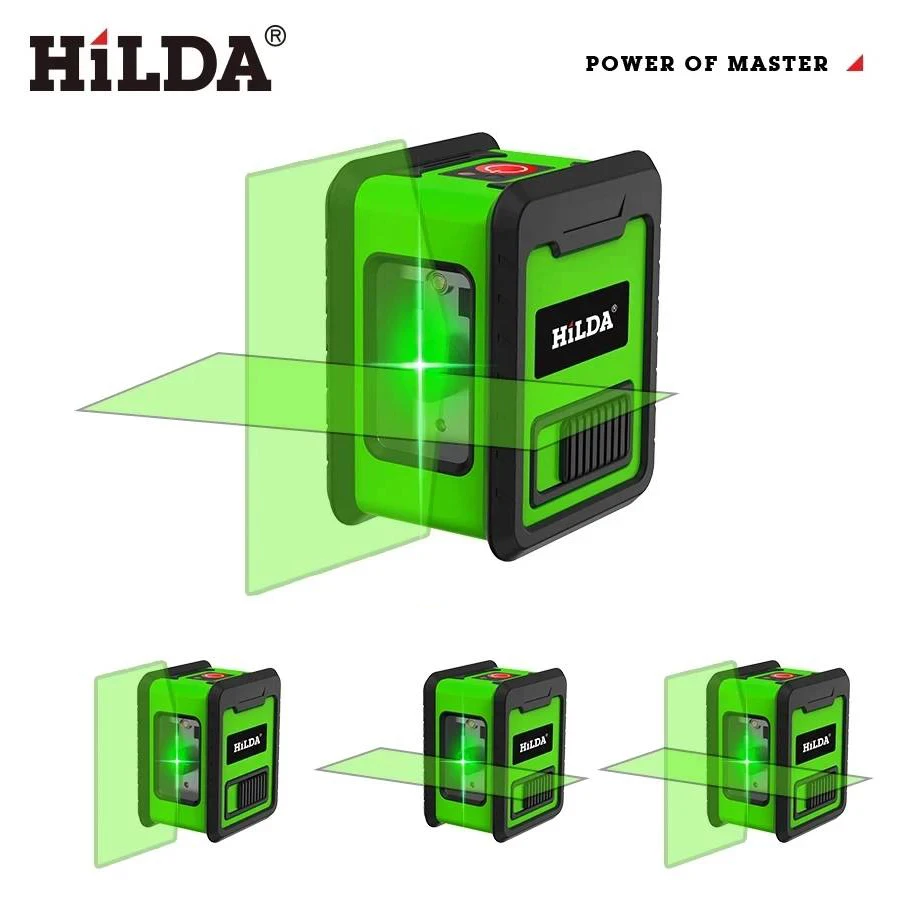 HILDA 2D Laser Level Horizontal and Vertical Cross Lines 2 Lines Self Leveling Green Beam Laser