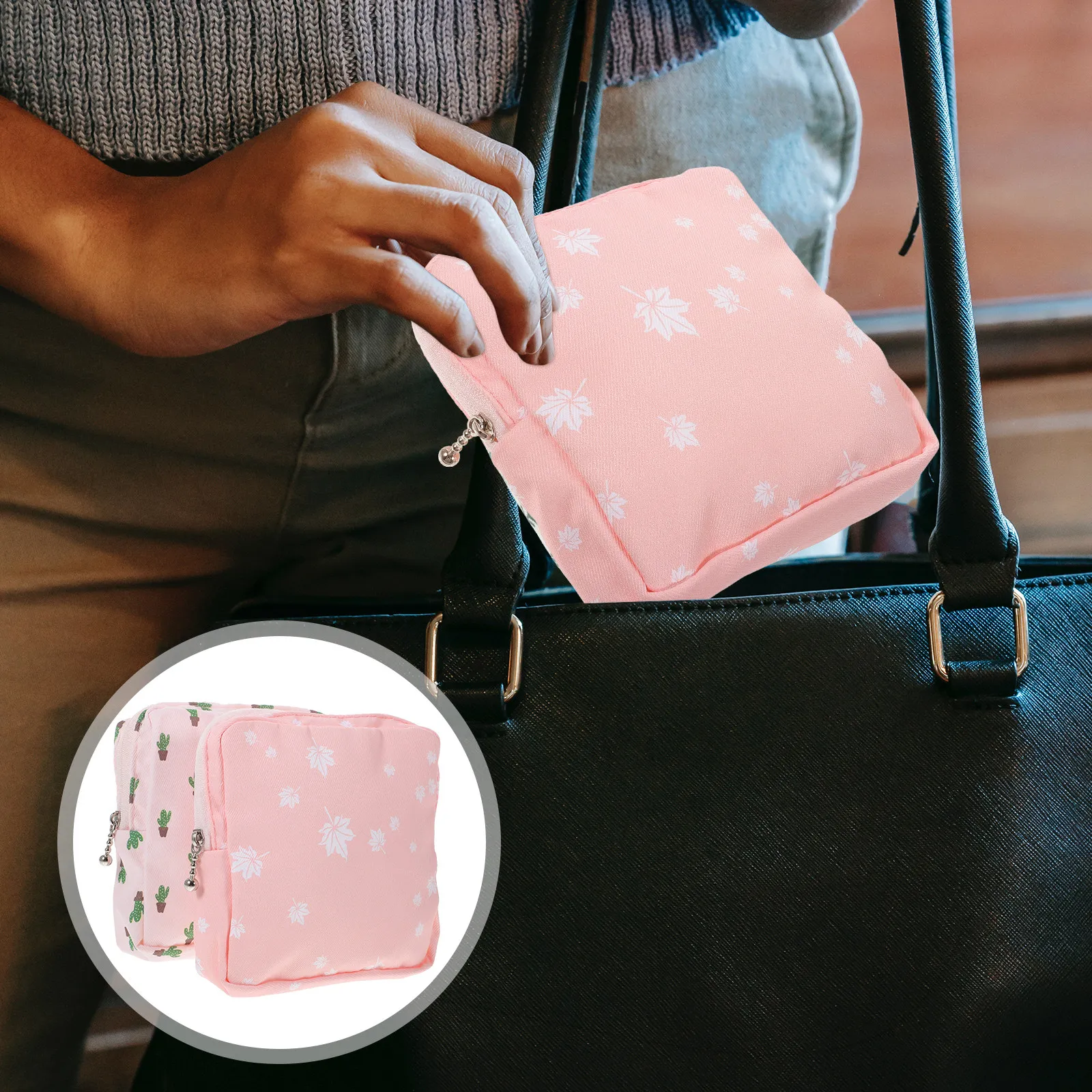 2Pcs Decorative Sanitary Napkin Organizer Multipurpose Small Wet Bag for Sanitary Pads Tampons Cards Change Easy Carry Gift Idea