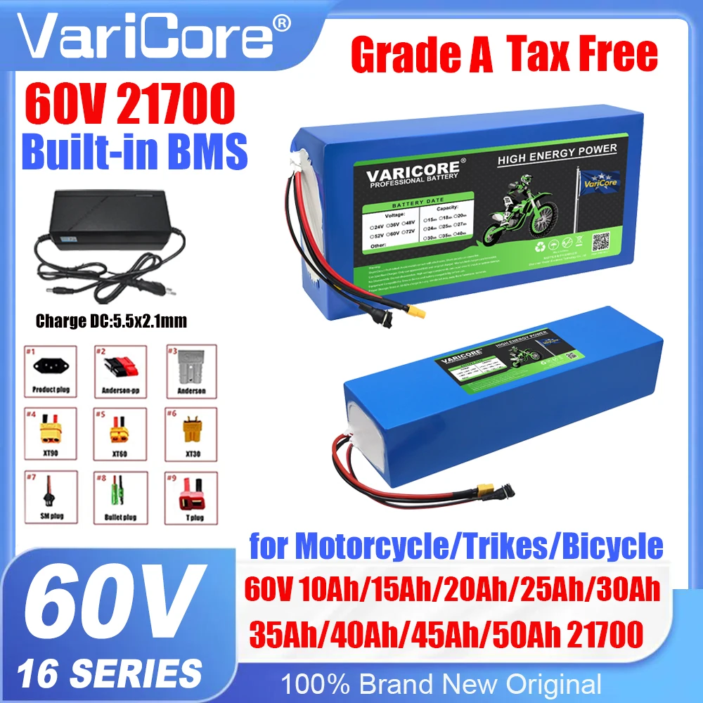 

Литий-ионный аккумуляторный блок 60В 40Ач 30Ач 20Ач 15Ач 25Ач 35Ач 45Ач 21700 с BMS 16S, 3000Вт, для электроинструментов и лодок + зарядное устройство 67.2В, без пошлин