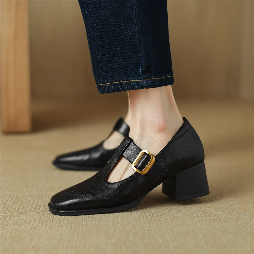 FEDONAS 2024 New Women Pumps Thick Heels Genuine Leather Square Toe Retro Style Office Lady Working Shoes Woman Spring Summer