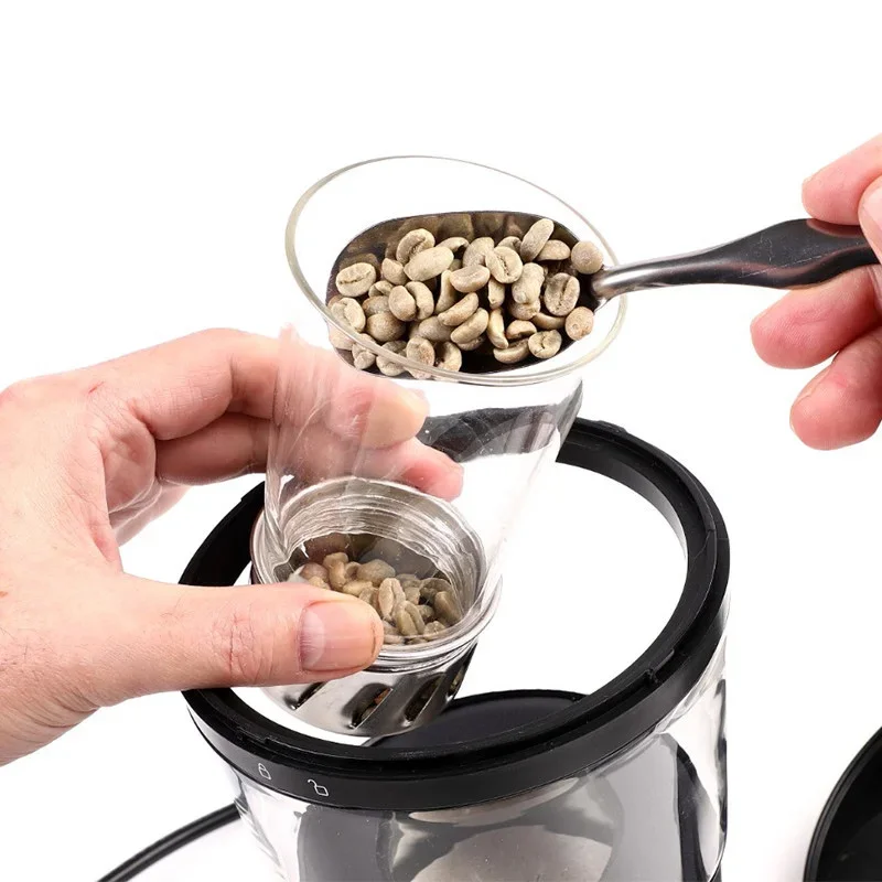#Desktop Electric Coffee Roaster Clear View Glass Container Digital Countdown Control Even Heating Mini Coffee Bean Baker