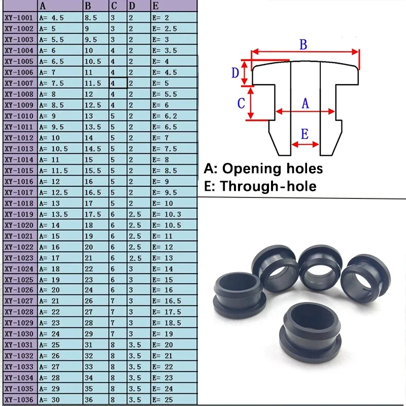 Black Silicone Rubber Snap-on Grommet 4.5-30mm Hole Hollow Plug Cable Wiring Protect Bush