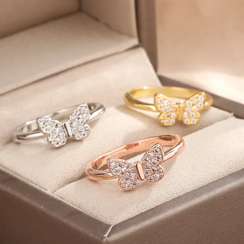 Women's 925 Sterling Silver Butterfly Ring with Zircon