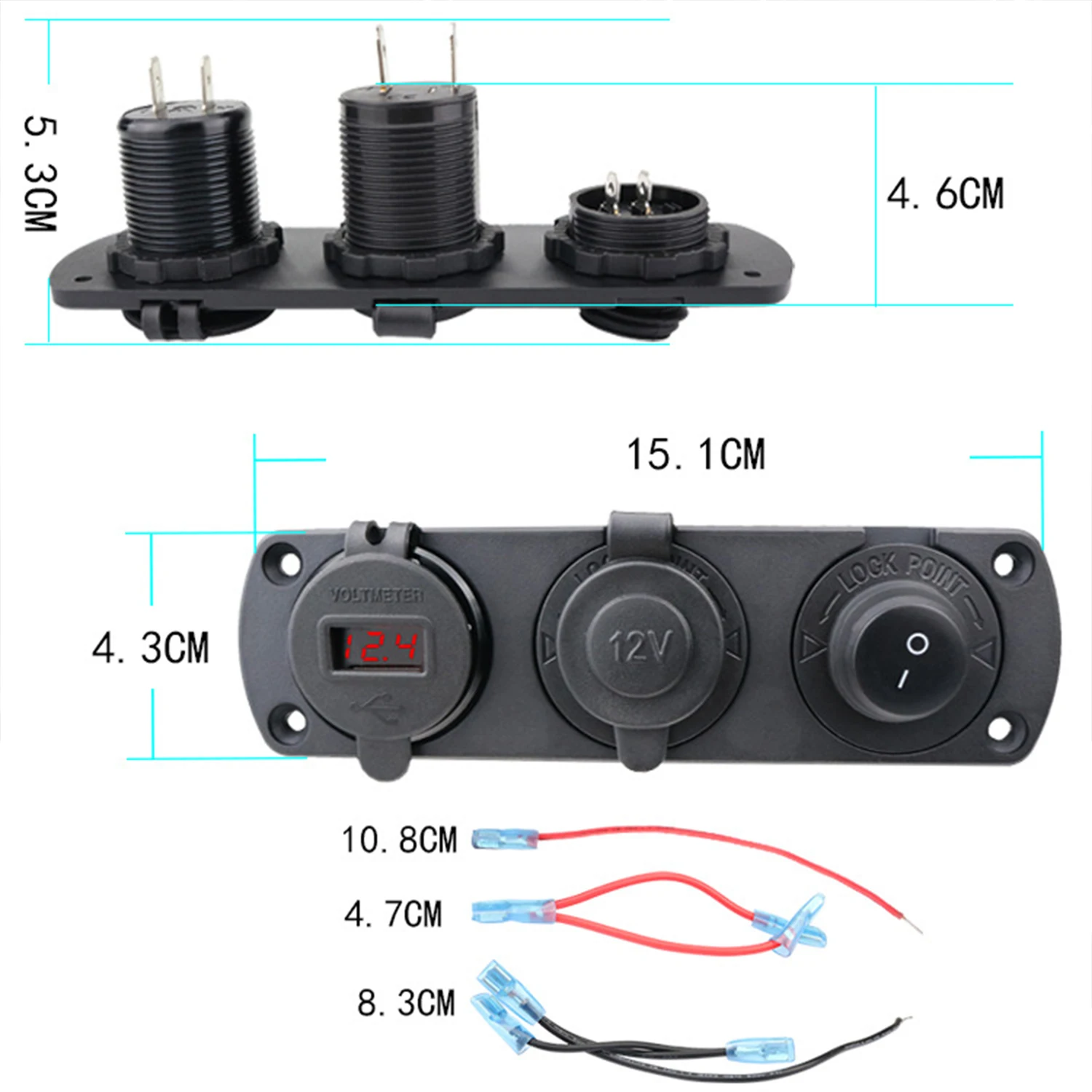 1pc12V Cigarette Lighter Socket 3 in 1 Waterproof Car Dual QC3.0 USB Outlet Panel for RV Marine Boat Power Socket Charger Socket